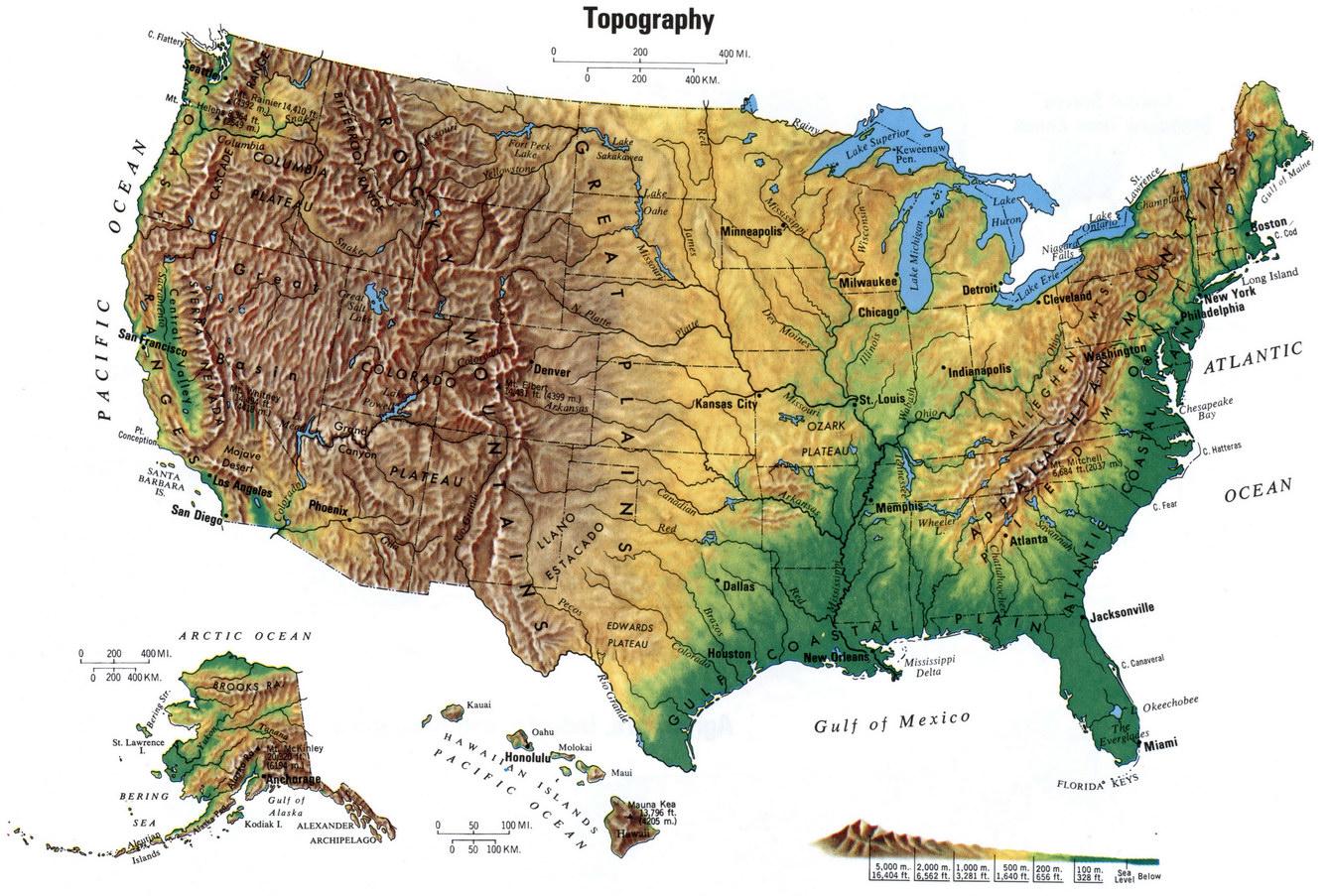 Topografisk Kort Over Usa Topografisk Kort Usa Nordamerika Nordamerika 3437