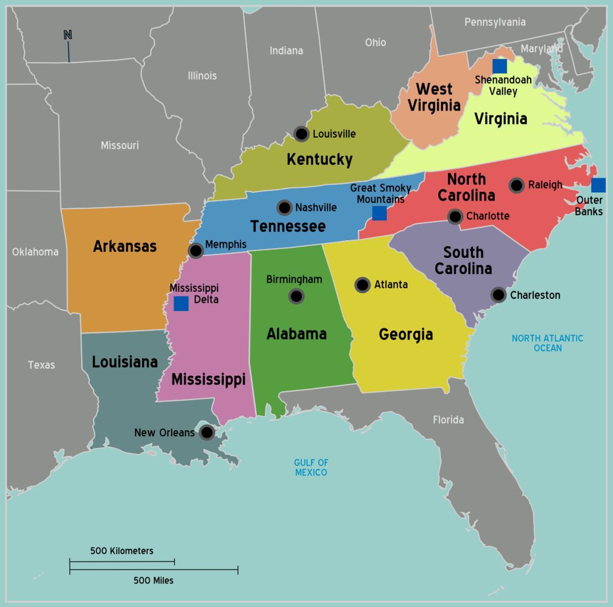 Map Of Southern States And Capitals